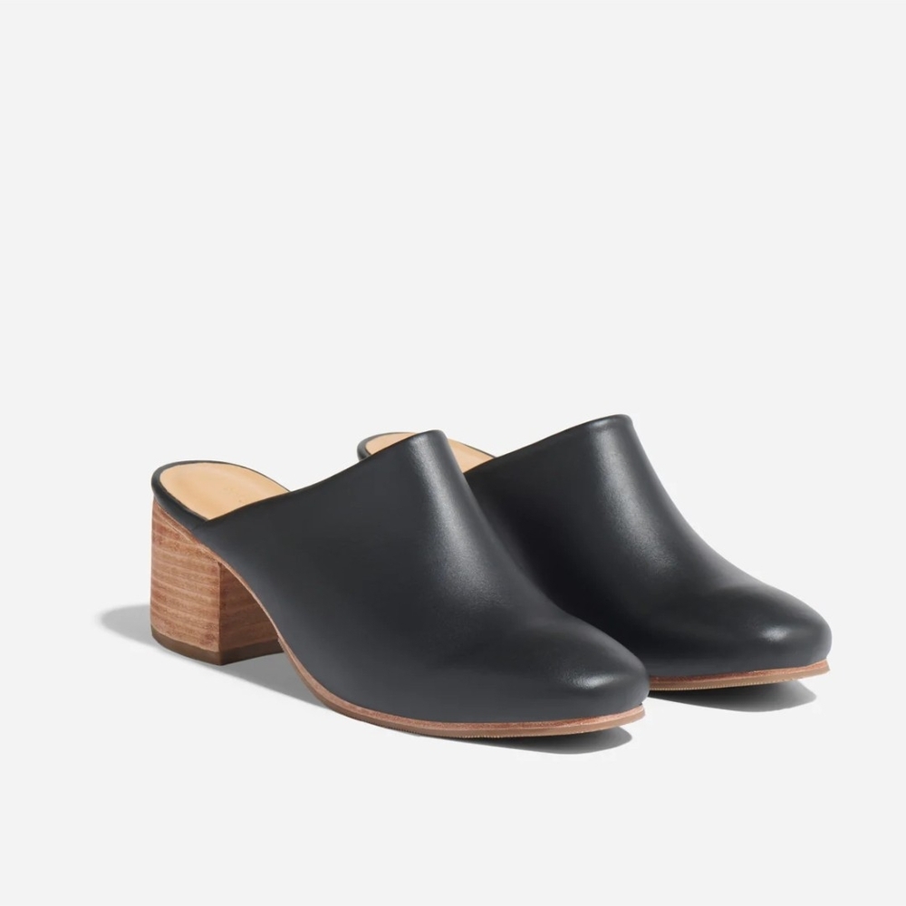 Nisolo Black Leather All-Day Heeled Mules